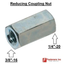3/8-16 x 1/4-20 Hex Threaded Rod REDUCING Coupling Nut Female Zinc 1/2"W 1"L