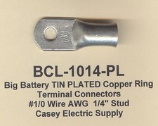 20 TIN PLATED Copper Ring Lug Terminal Connector 1/0 Wire Gauge 1/4" Stud MOLEX