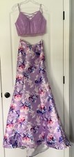 Women s Ellie Wilde 2 Piece Purple Floral Prom Dress - Size 6 - EUC