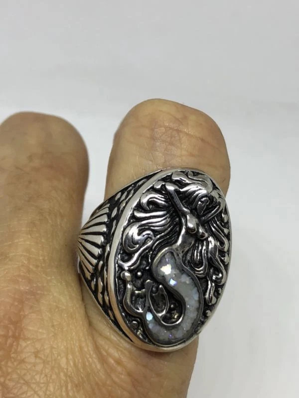 Anillo Sirena 11 Años 80 Vintage Plata Suroeste Para Hombre Madreperla Incrustación Foto 4 de 4
