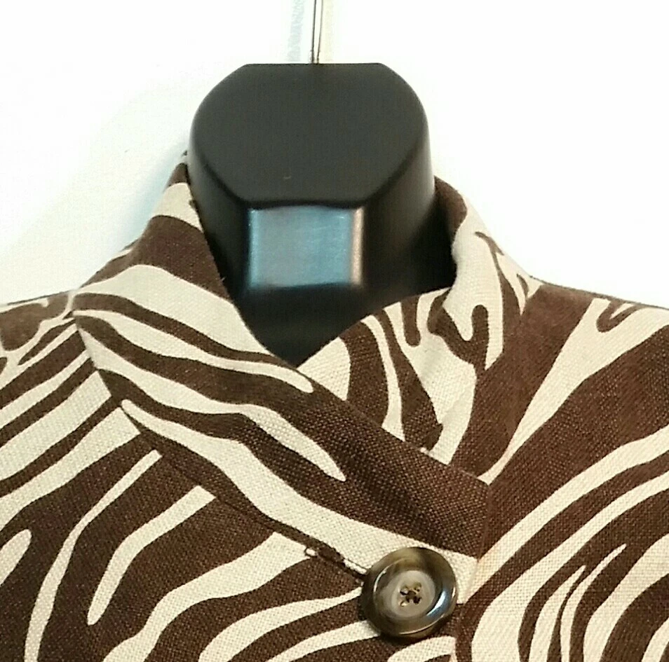 Michael Kors Womens Blazer Sz 2 Zebra Animal Print Linen 3/4 Sleeve Tweed Jacket - Image 2 of 4