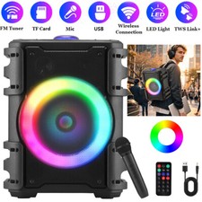 8''Portable Bluetooth Speaker Wireless Mic PA System Karaoke Machine Light/Strap