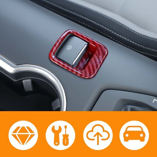 Red Carbon Fiber Electronic Handbrake Panel Cover Trim for Ford Mustang 2024-25 - Picture 8 of 19