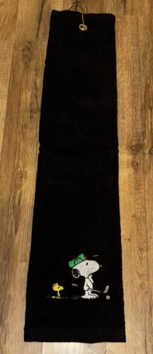 Snoopy Woodstock Golf Embroidered Golf Towel 16x26 Black - Picture 2 of 2