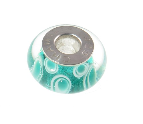 Chamilia 925 sterling silver TEAL GREEN BLUE BOHEMIAN CRUSH Murano charm bead - Picture 10 of 12