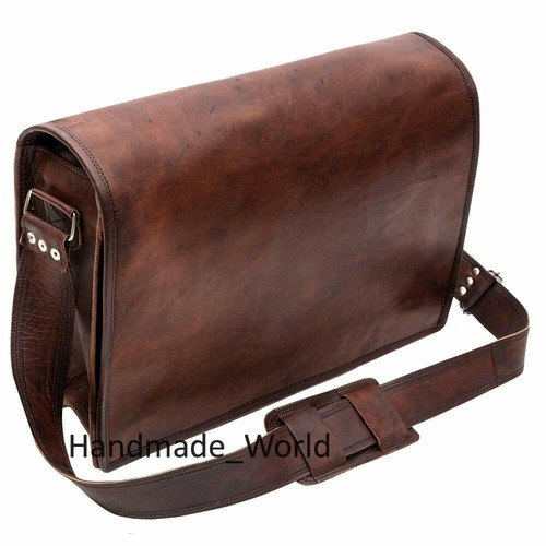 15" Vintage Leather Messenger Bags Laptop Briefcas