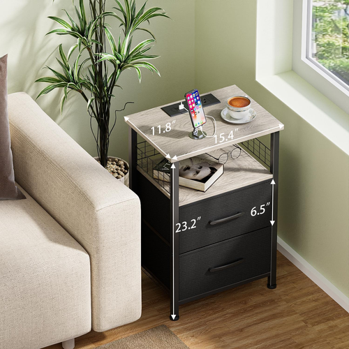 Nightstands Set of 2 with Charging Station, Night Stand with 20 Colors LED Light - Picture 9 of 9