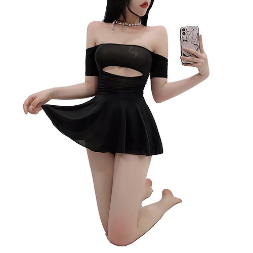 Women's See Through Glossy Strapless Tube Bodycon Dress with G-string Nightgown - Picture 89 of 99