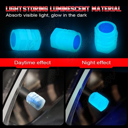 8pc Fluorescent Car Tire Valve Caps Luminous Tire Valve Stem Caps Universal - Picture 6 of 18