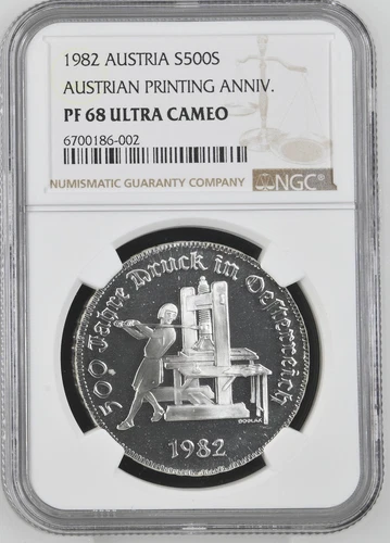 1982 Austria Österreich 500 Schilling Silver 500 Years Printing - NGC PF68DCAM