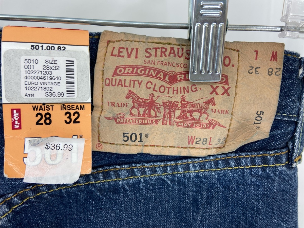 Levis 501 Button Fly Sz 28x32 Blue Denim Jeans Euro Vintage