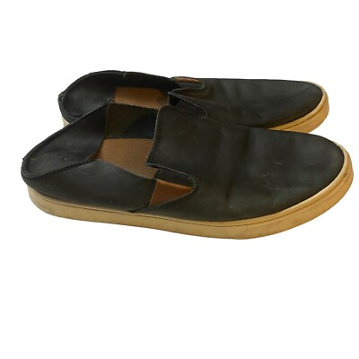 Olukai Women's Pehuea Lau Leather Black Distressed Shoes Slip