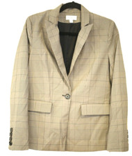 Evereve Women's Size Small Blazer Jacket Plaid Single Button Shoulder Pads