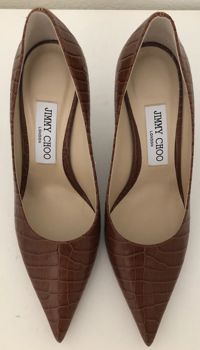 NIB $675 Jimmy Choo Love 85 Croc Cuoio Pumps Heels Size EU 36.5