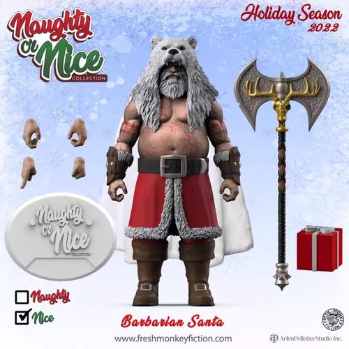 Fresh Monkey Holiday Season 2022 Barbarian Naughty Santa Claus Action Figure Toy - Picture 2 of 30