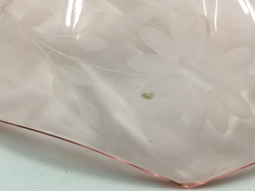 Pink Console Bowl Elegant Glass Etched - Flowers & Leaves - Picture 4 of 6
