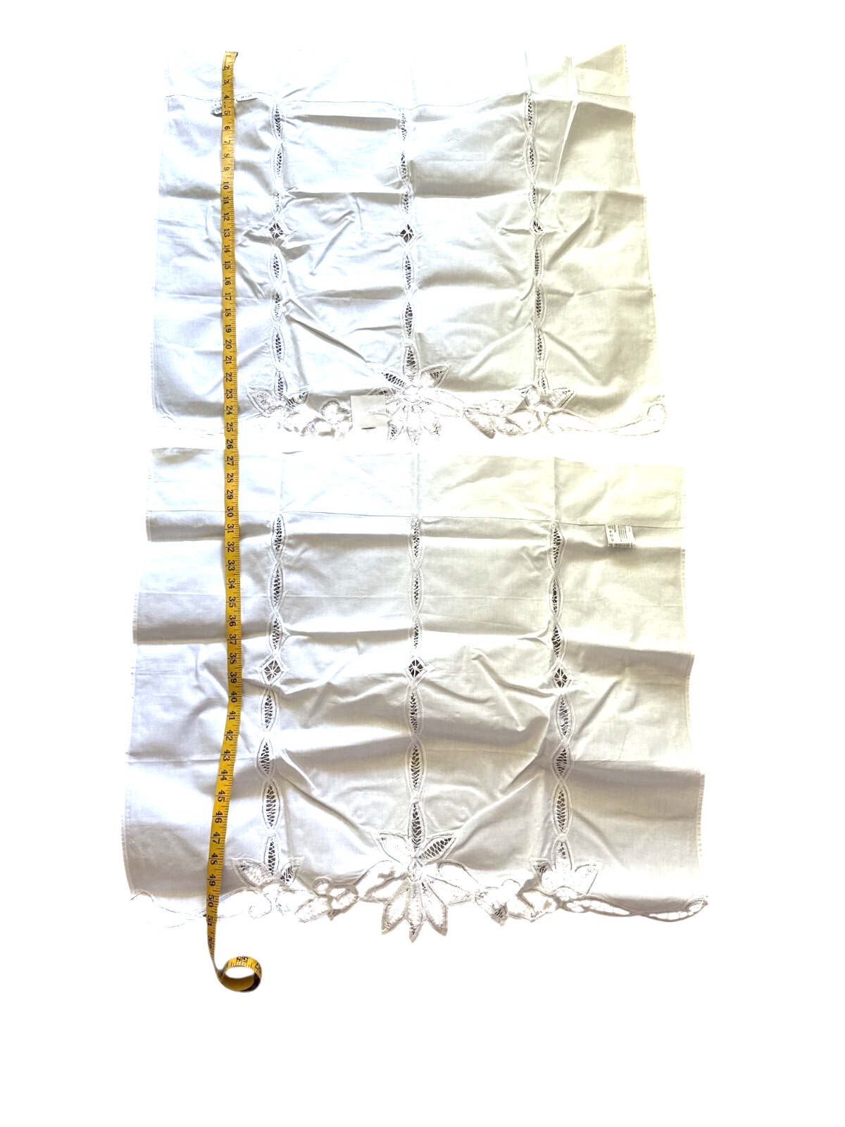 White Embroidered Floral Kitchen Curtain Pair 26x29”