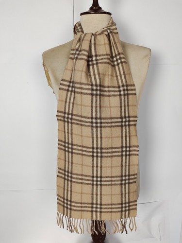 Burberry genuine vintage nova check Brown 100% Lambswool winter Scarf Scarves