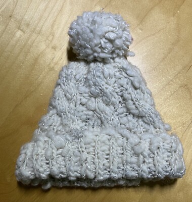 NEW O/S Free People Wool Silk Metallic Knit Pom Beanie Chunky Knit Ivory Silver