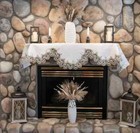 Cocoa Earth Tone and White Jacquard Mantel Scarf (19" x 90")