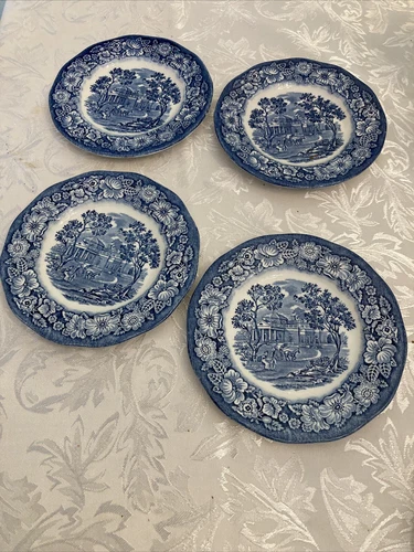 Set Of 4 Staffordshire Liberty Blue 6" Vintage Bread Butter Plates Monticello