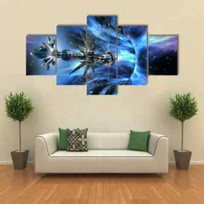Futuristic Spacecraft Entering Wormhole 5 Piece Panel Canvas Wall Art Decor