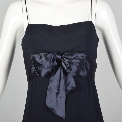 Small 1960s Navy Blue Silk Chiffon Evening Dress Formal Gown Sheer Vest Topper - Picture 9 of 10