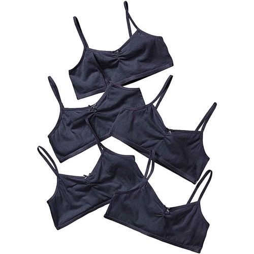 Just Essentials Girls 5 Pack Cotton Crop Bra Tops Plain Colours Back To School - Picture 4 of 5