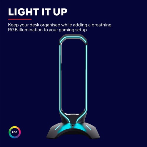 GXT 265 Cintar RGB Headset Halterung Kopfhörer Ständer 2 USB-Anschlüsse Passe... - Bild 3 von 9
