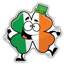 Irish Flag Shamrock Cartoon Car Bumper Sticker Decal 5" x 5"
