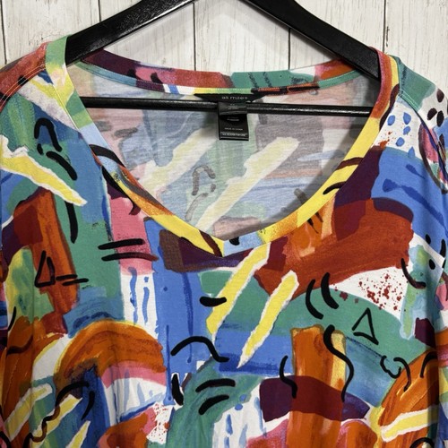 NWT Ali Miles Tee Top Women 3X Stretch Multicolor Abstract Print Knit V-Neck - Picture 6 of 11