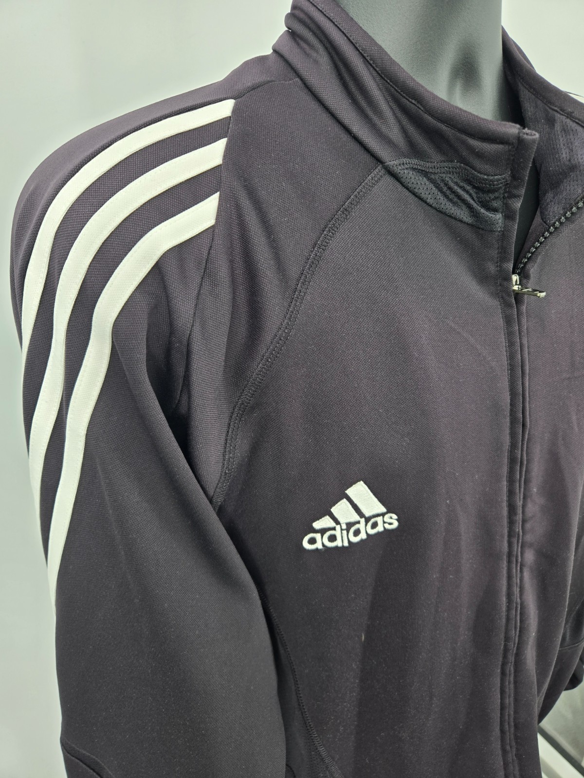 Vintage Adidas Track Jacket Large Black White Striped Full Zip Logo Mens view 12