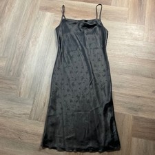 bebe Floral Jacquard Satin Cowl Neck Midi Slip Midi Dress Womens Small Black USA