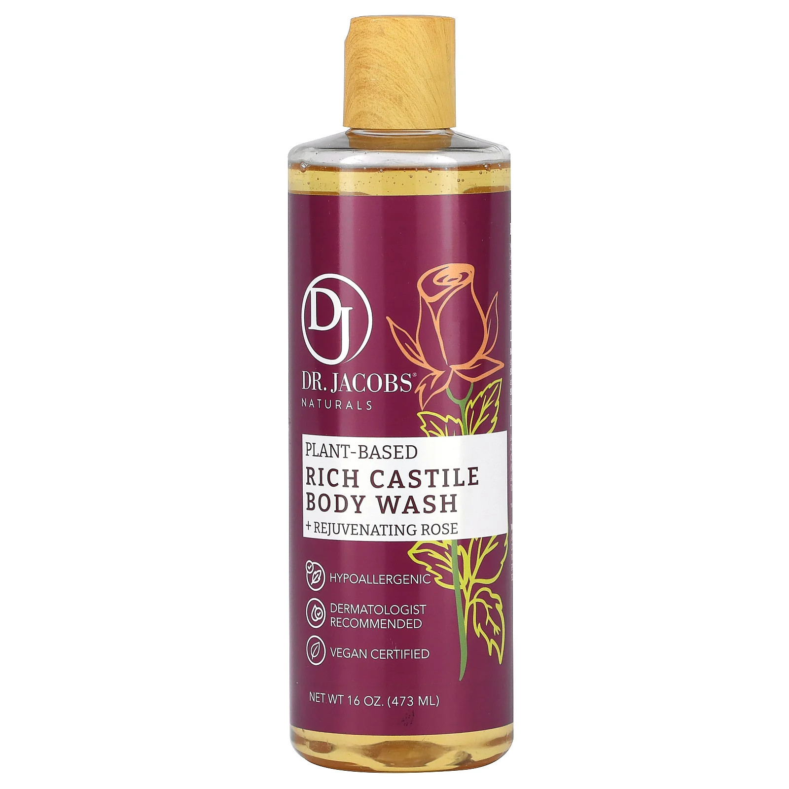 Plant-Based Rich Castile Body Wash, Rejuvenating Rose, 16 oz (473 ml)