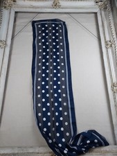 Vintage Navy White Polka Dot Oblong Scarf Sheer Chiffon Preppy Coastal 12x60