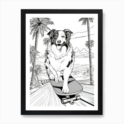 Australian Shepherd Hund Skateboardi gerahmtes Wandbild Poster Leinwanddruck Bild