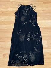 90s Little Black High Neck Midi Strappy Dress with Floral Print Size 8