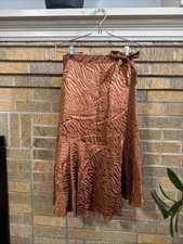 Maeve by Anthropologie Skirt Sz 6 Tamra Bronze Zebra Animal Satin Faux Wrap Midi