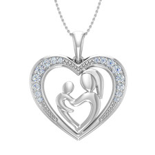 0.15 CTW Mother  Daughter Heart Shaped Diamond Necklace in 925 Sterling Silver