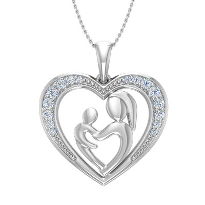 0,15 ctw Mutter & Tochter herzförmiges Diamant Collier in 925 Sterling Silber