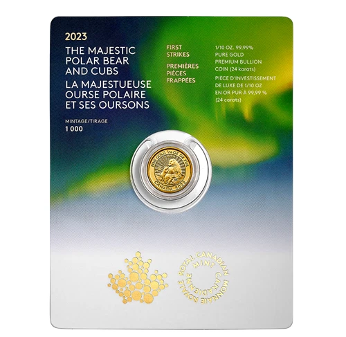 MAJESTIC POLAR BEARS 1st Strikes 2023 CANADA 1/10oz .9999 Pure 24k GOLD $5 Coin - Image 4 of 4