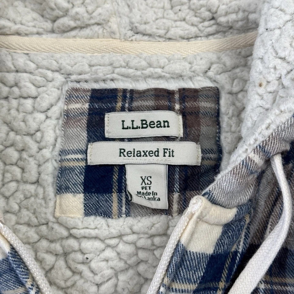 L.L. Bean Women's Scotch Plaid Flannel Hoodie Shirt Sherpa Lined Multicolor XSP - Image 2 of 4