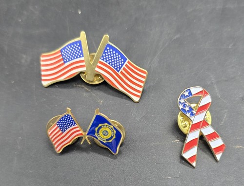 Lot Of 3 American Flag Pin Tack American Legion Ribbon - Picture 3 of 8