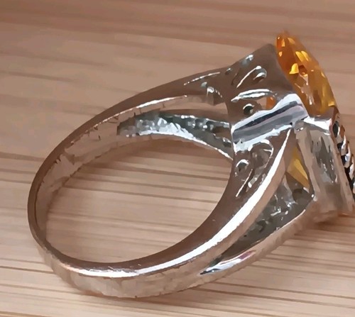 Yellow Faceted Cubic Zirconia On Rhodium Band - Picture 2 of 7