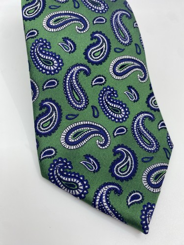 Men's Savile Row Company Handmade Green Paisley 100% Silk Tie - VGUC - Picture 3 of 9