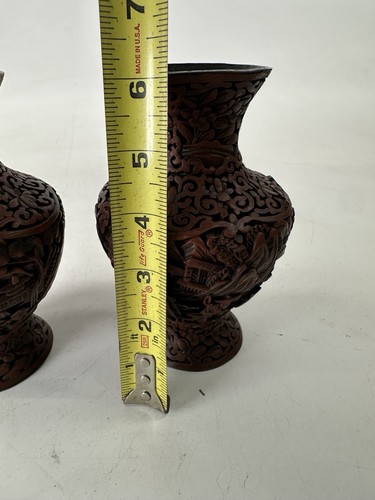 Antique Chinese Matched Pair Carved Lacquer Cinnabar Vases Qing Dynasty 19th C - Picture 11 of 12
