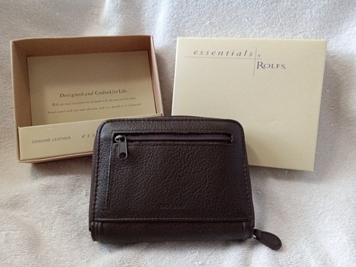 Tarjetas de crédito Rolfs de cuero marrón con doble accesorio para damas nuevas en caja - Imagen 5 de 5