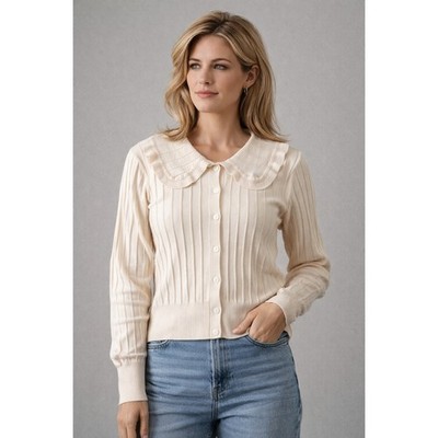 Vintage Calligraphie Women's Size M Medium Tan Cardigan Sweater Button Down