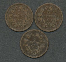 Lot 3x Luxembourg 5 Centimes 1854, 1855, 1870