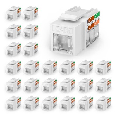 25 PCS RJ45 Cat6 Keystone Jack Dust-Proof Slim 90 Degree Punch Down White